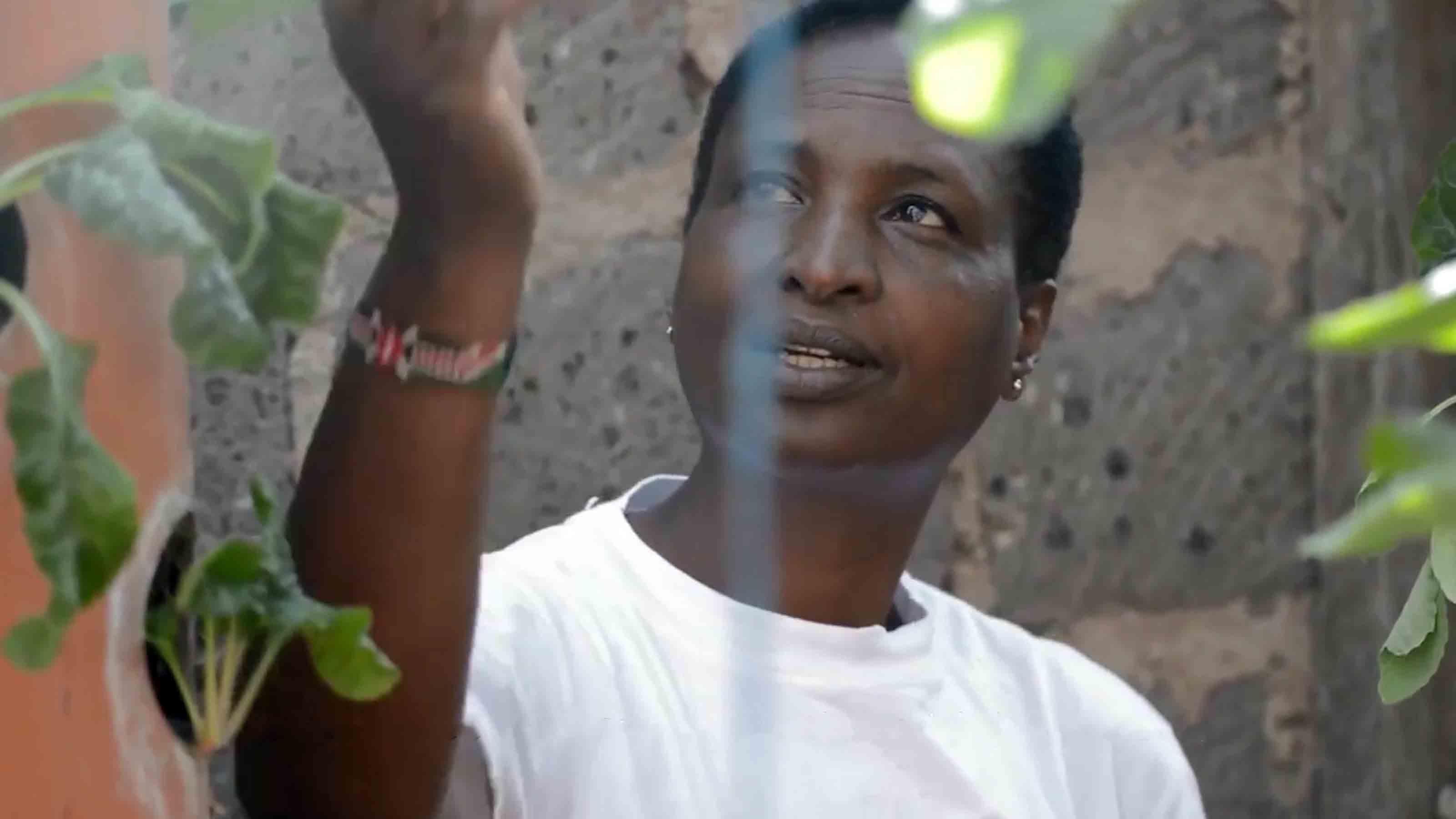 Lady checking her vegetable garden